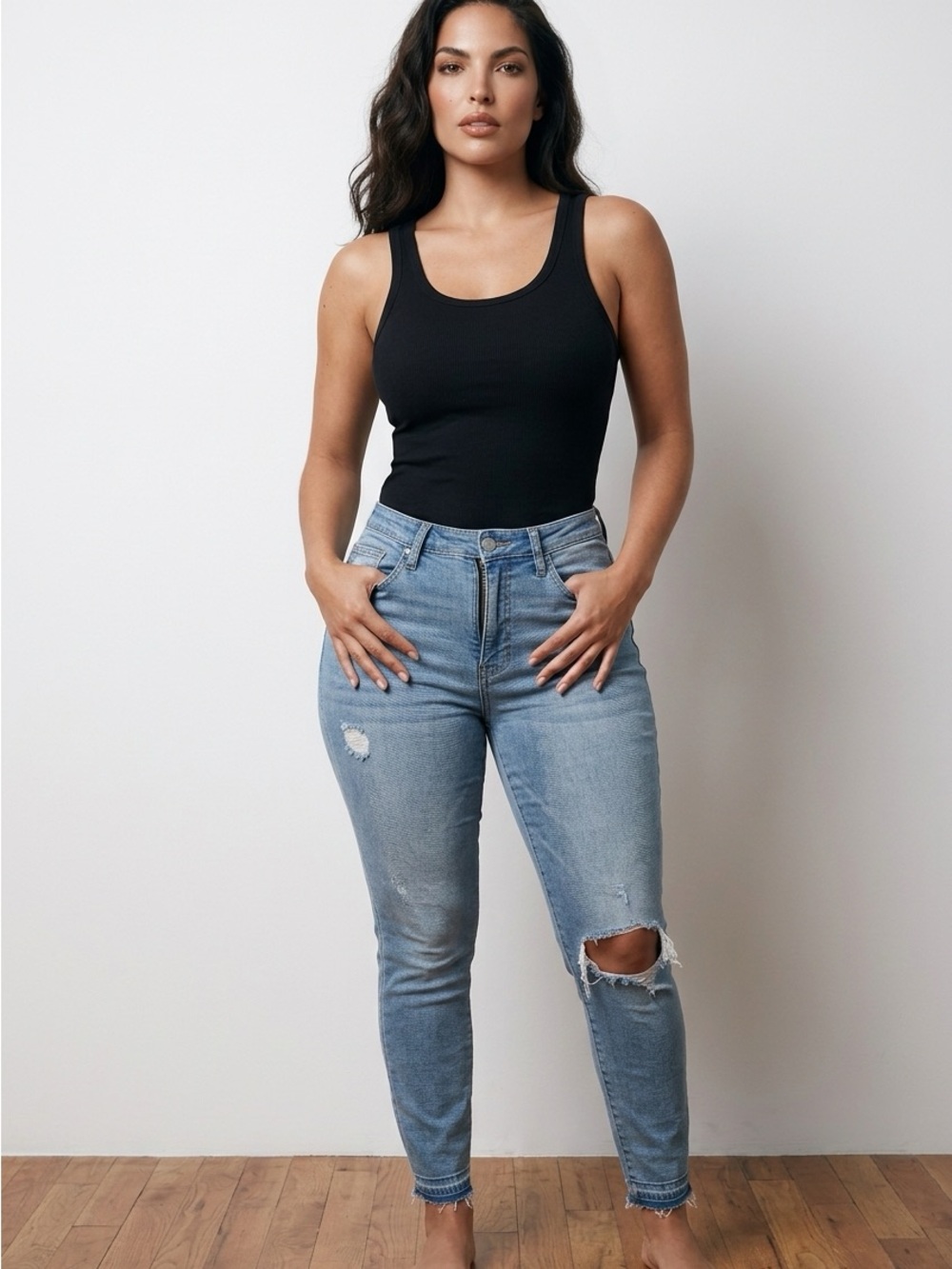 Light Blue Distressed Women's High-Rise Jeans